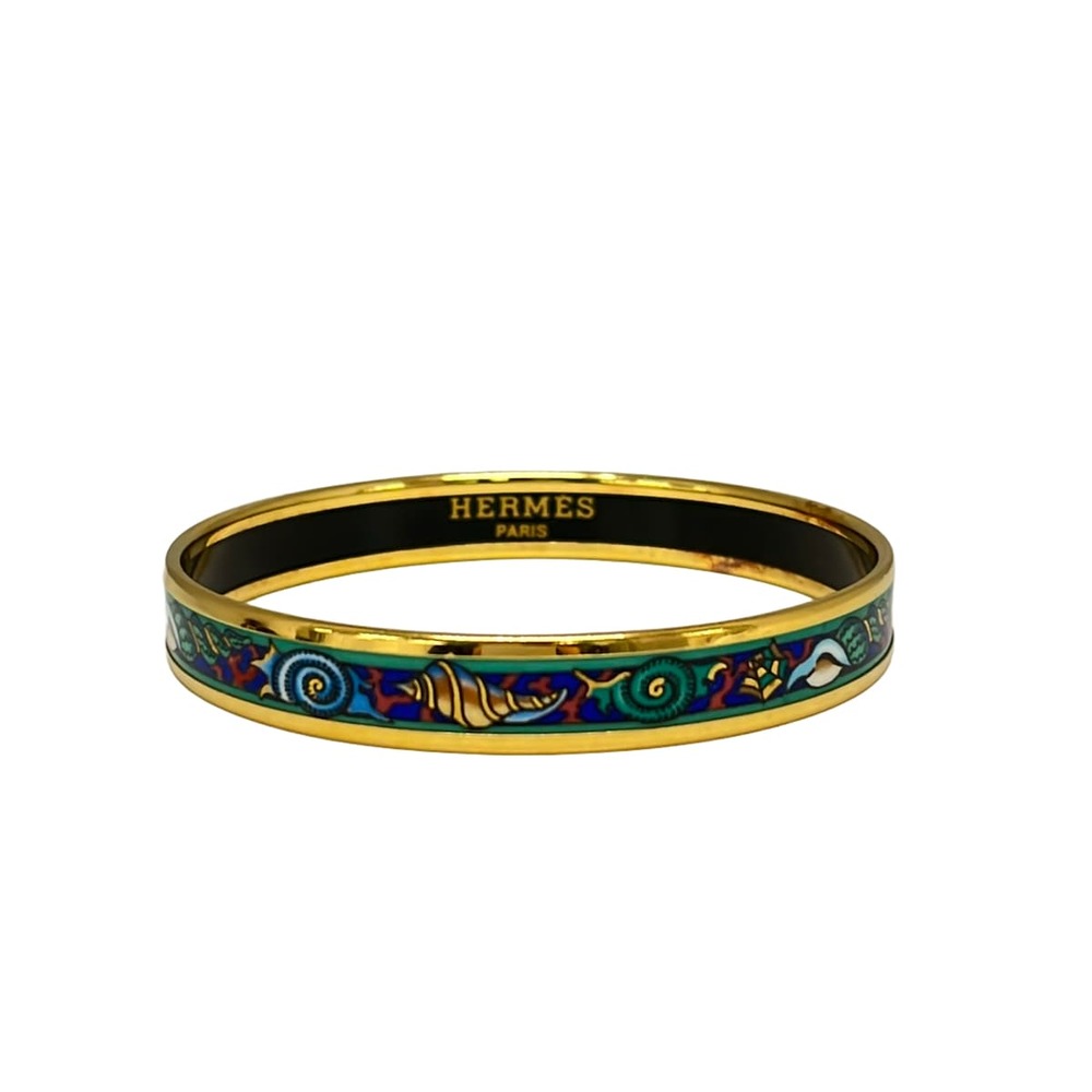 Hermès Email Bangle Gold Blue Multi Hardware Patent Leather